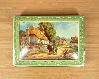 Vintage Metal Tin with Art Picture