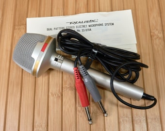 Vintage Realistic Electret Condenser Stereo Microphone, 33-919A Dual Pattern Mic System, with Box and Case, Made in Japan