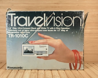 Vintage 80s Panasonic TR-1010C Travelvision 1.5" Black and White Handheld TV, Made in Japan