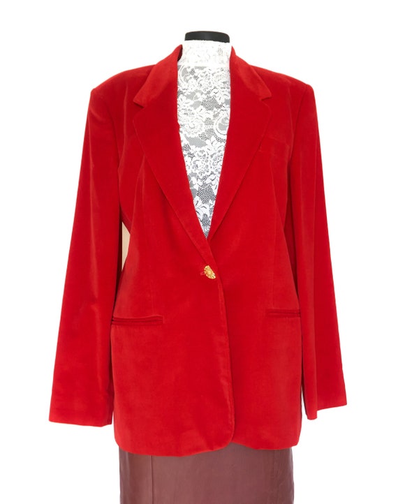 Vintage 80s KRIZIA JEANS Woman Velvet Blazer Red Jacket | Etsy