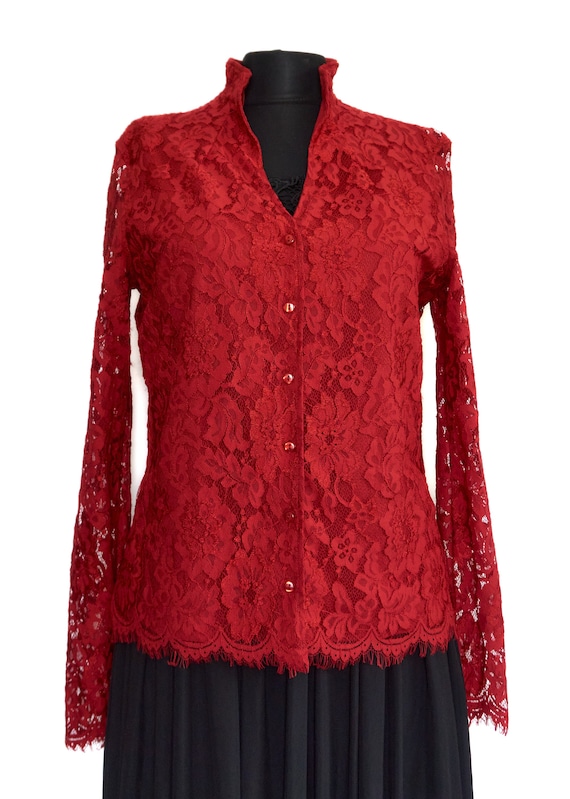 Naracamicie Lace Guipure Red Women's Top, Shirt,
