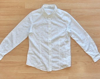 Emily VAN DEN BERGH White Long Sleeve  Lace Cotton Shirt Blouse Women's, Size M