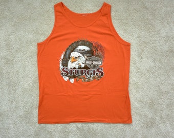 Harley Davidson Sturgis Black Hill Rally 2008 Rapid Sity Orange Men's Tank, Bald Eagle, Size XL