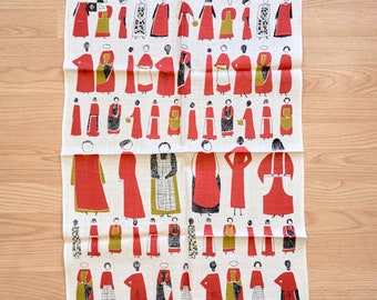 Rare 1950s Vintage Lucienne Day Linen Tea Towel "Too Many Cooks", Collectible Tee Towel, New Old Stock!