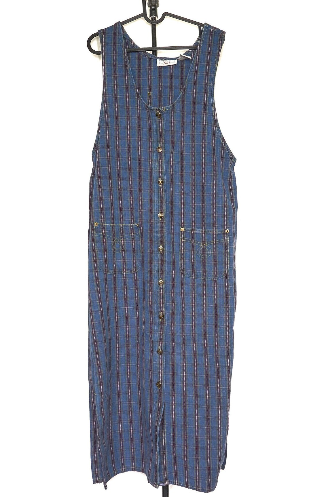 Vintage 90s Cotton Ginny Plus Oversized Blue Striped Denim Maxi Tank