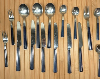 Vintage WMF Cromargan Cutlery Set of 17, Blue Plastic Handles