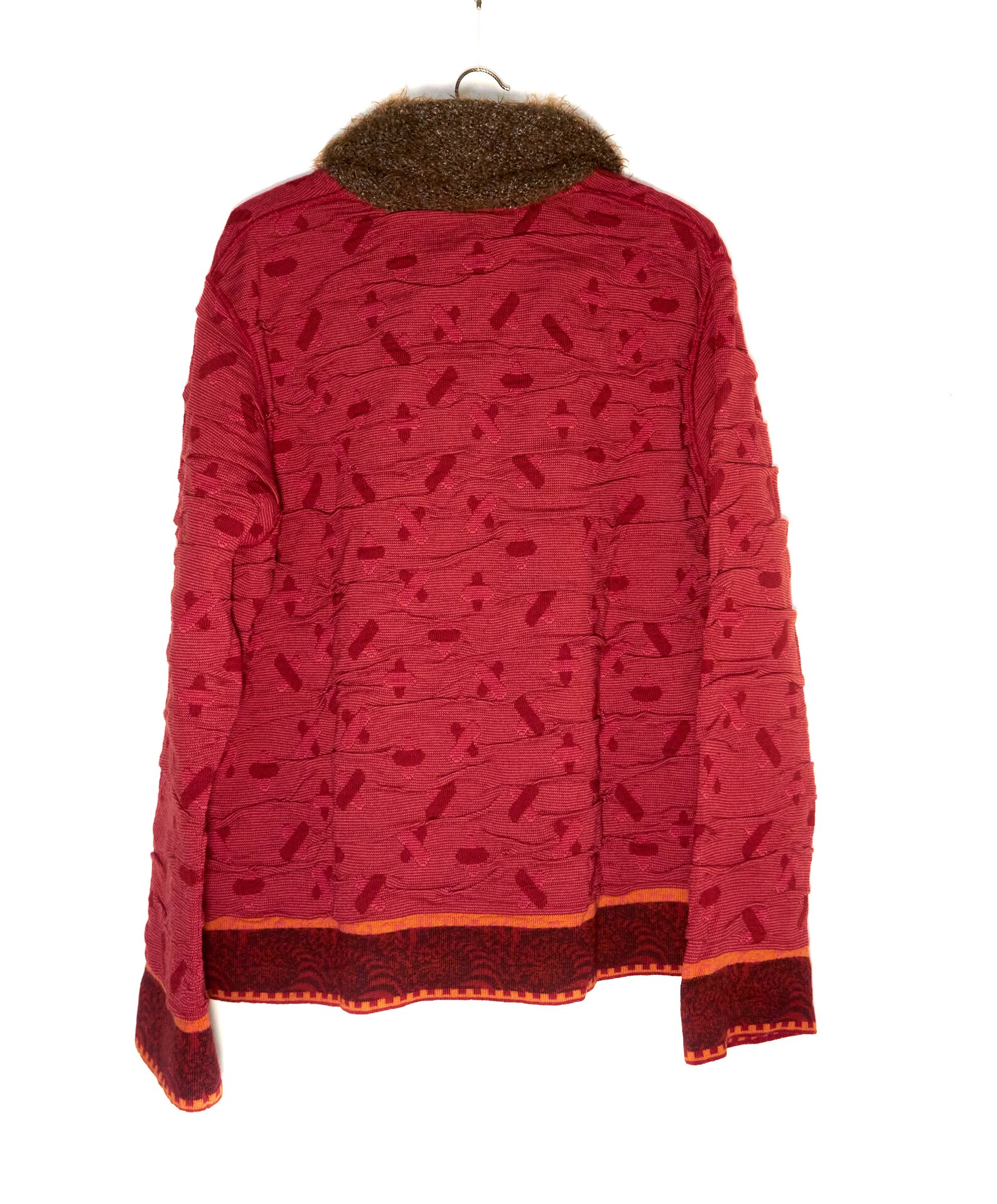 Backstage Women's Red Fur Trim Sweater Cardigan front | Etsy