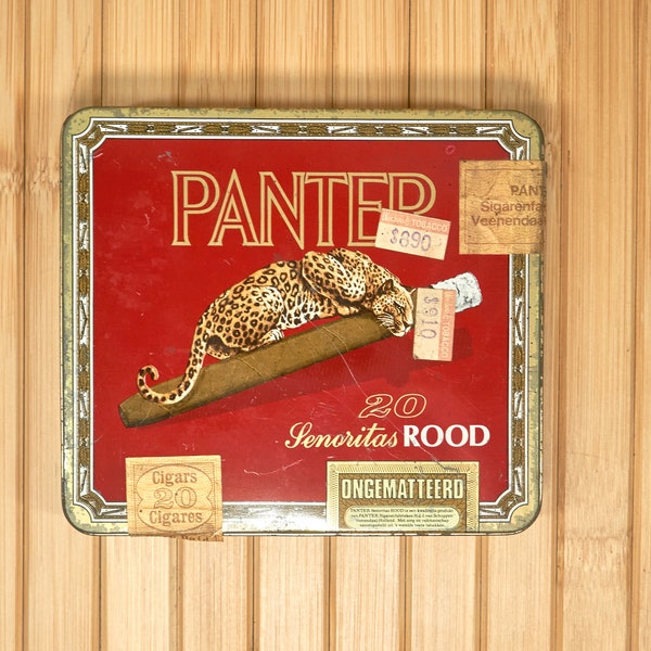 Vintage 60s Panter 20 Senoritas Rood Cigar Metal Tin, Cigars Container Box