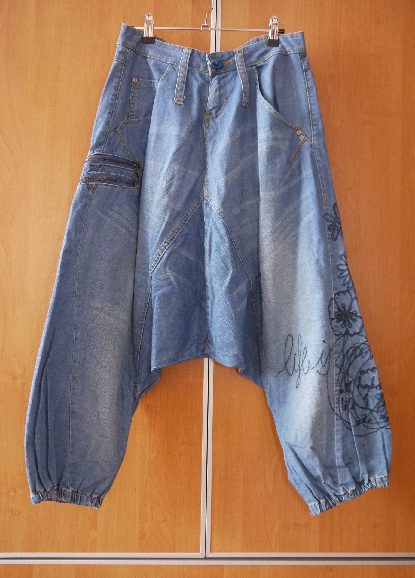 Tegenstrijdigheid Ampère Graan Desigual Jeans Denim Harem Turko Sarwell Fit Embroidered EU - Etsy Finland