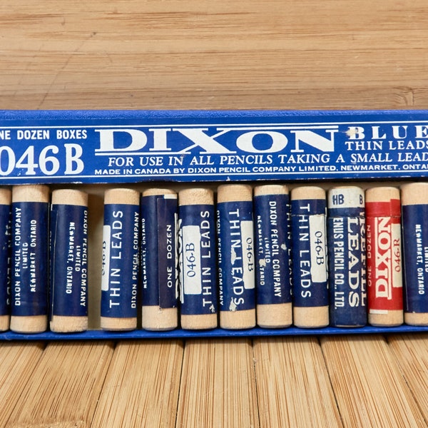 Vintage Dixon Wood Tube Pencil Thin Leads, Set of 13, Made in Canada