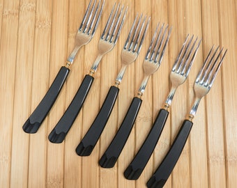 Vintage Glo-Hill Black Bakelite Handles Set of 6 Forks