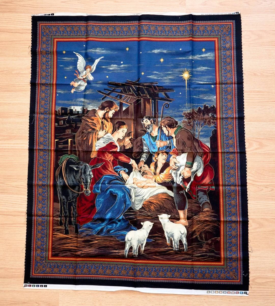 Vintage Nativity of Jesus Print Fabric by VIP, Religious Scene, Made in ...