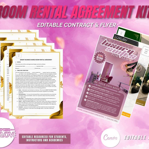 Room Rental Agreement, Room Rental Contract Template, Suite Lease Agreement, Suite Rental Agreement, Booth Rental Agreement, Digital Flyer