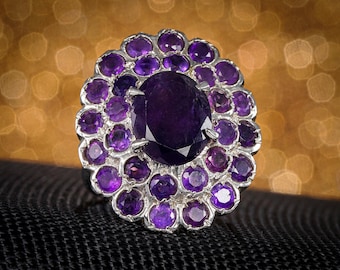 Amethyst Halo Ring: Round Cut, 925 Sterling Silver, February Birthstone