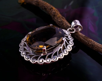 Ciondolo in quarzo fumé e argento sterling 925: collana in stile vintage