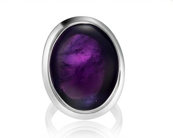 Amethyst Cabochon Oval Ring | Natural Gemstone 925 Sterling Silver Handmade Ring