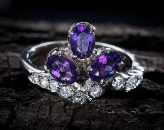 Natural Amethyst 925 Silver Ring, February Birthstone