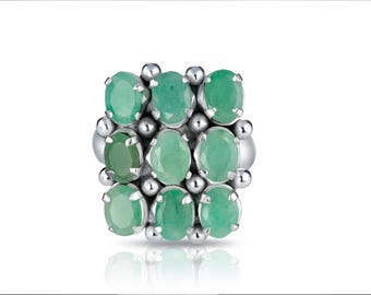 Natural Emerald Sterling Silver Ring, Vintage Style, May Birthstone