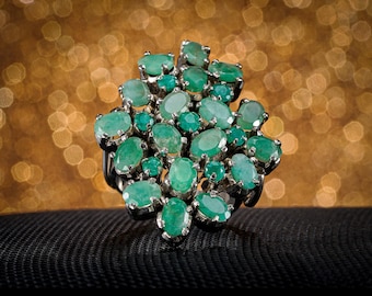 Vintage Emerald Sterling Silver Ring, Vintage Style, May Birthstone