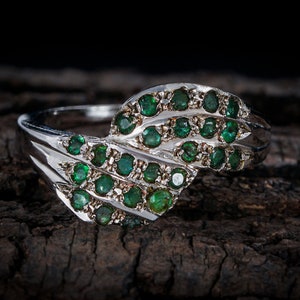 Emerald Ring, Natural Emerald 5-Stone Sterling Silver Ring for Women, May Birthstone Ring, Green Gemstone Ring, Gift for Her