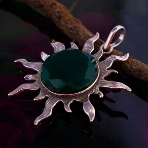 Natural Green Onyx Gemstone Necklace Pendant | 925 Sterling Silver Designer Handmade Pendant For Women | Boho Jewelry | Present For Her Gift
