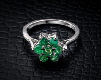 Natural Emerald 5-Stone Sterling Silver Ring, May Birthstone