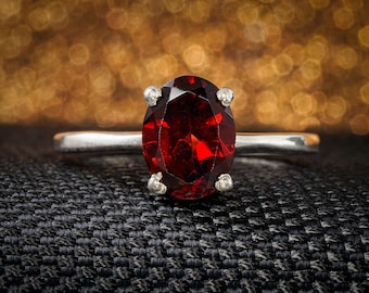 Natural Garnet Ring in 925 Sterling Silver | Handmade Red Gemstone Jewelry
