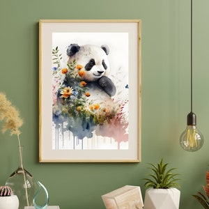 Cute Panda Printable Wall Art Digital Download for Nursery Wall Art Flowers Cute Baby Panda Art Gift for Parents Newborn Baby Happy Art