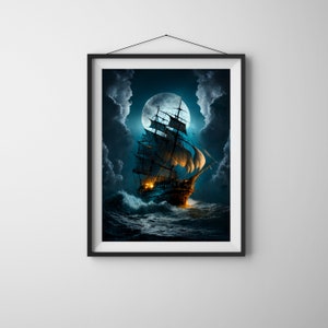 Barco Pirata Arte de pared imprimible Barco pirata Descargable Arte digital Fantasma Barco pirata Sala de juegos Arte de pared Descarga instantánea