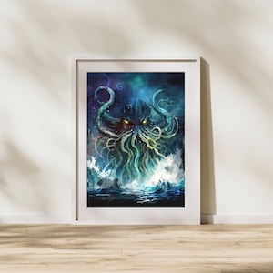 Unleash the Kraken Printable Wall Art Instant Download High Seas Kraken Monster Gift for Horror Fans Eldritch Horror Style Creation Art