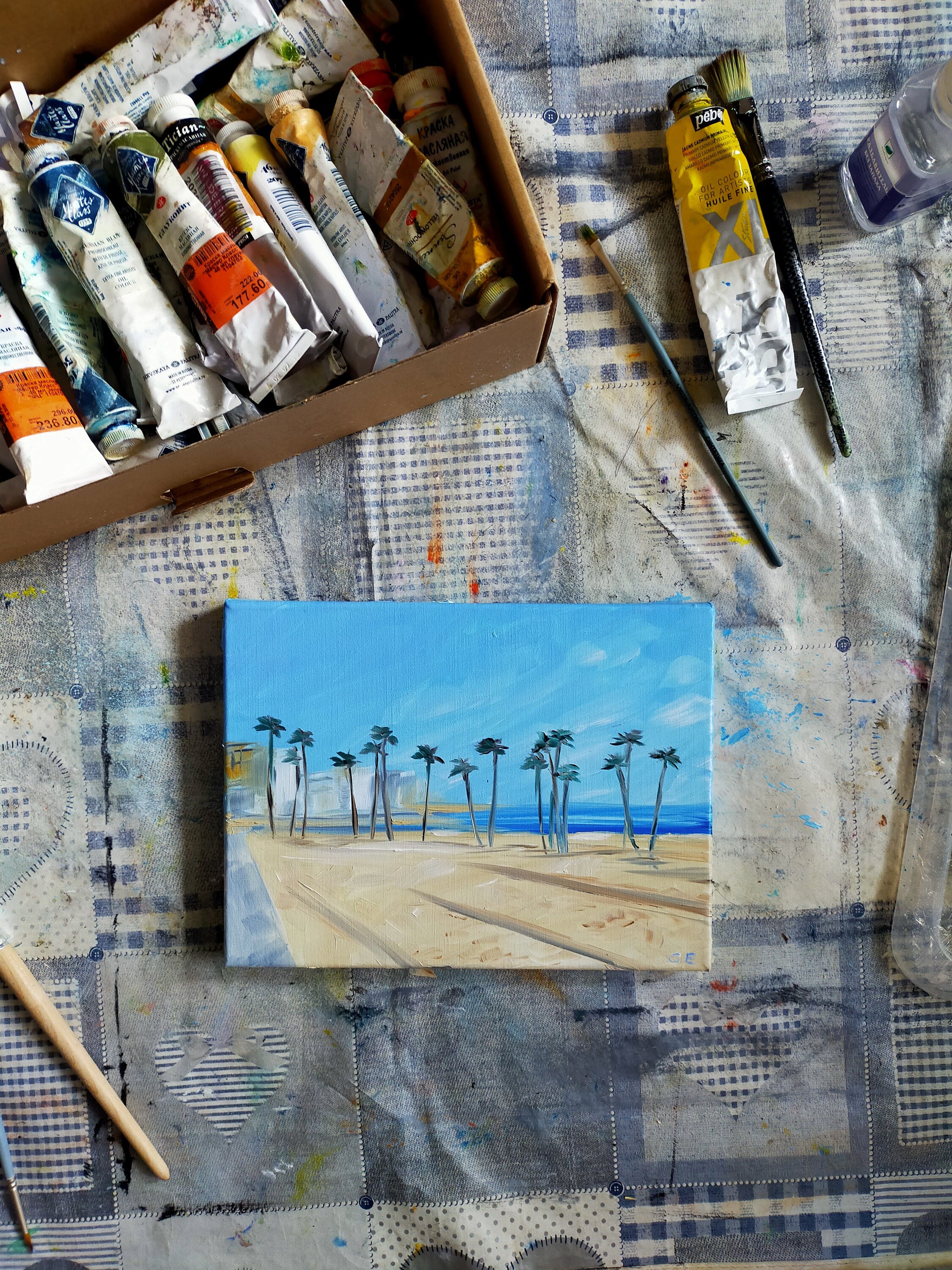 Long Beach Painting Original Art California Beach Small Canvas Etsy