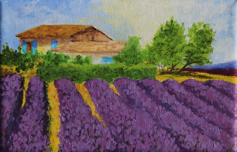 Mini Oil Painting Original Canvas Art Lavender Field Painting Etsy