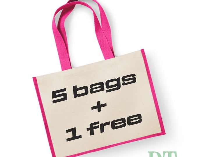 5+1 Free Plain Cotton Canvas Hessian Reusable Jute Tote Shoulder Shopping Bag