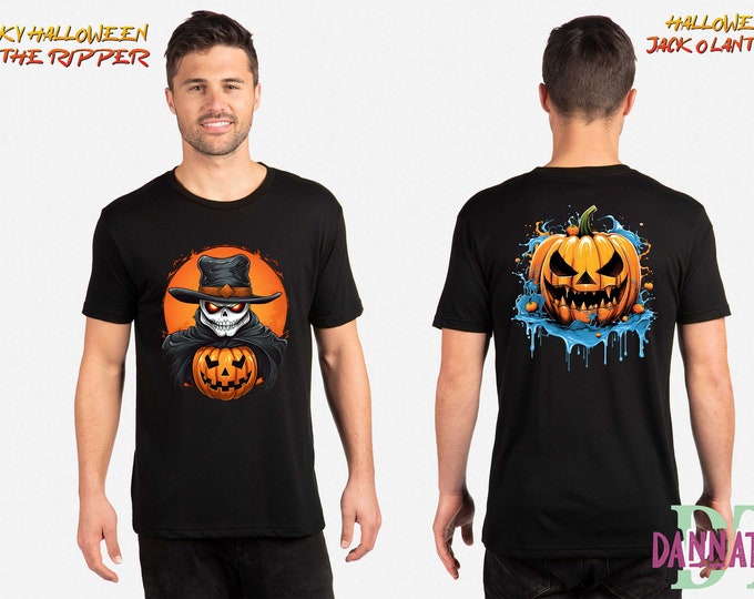 Halloween Jack The Ripper & Jack O Lantern Cool Funny T-shirt Unisex S to 5XL Unisex Crew Neck Custom Printed