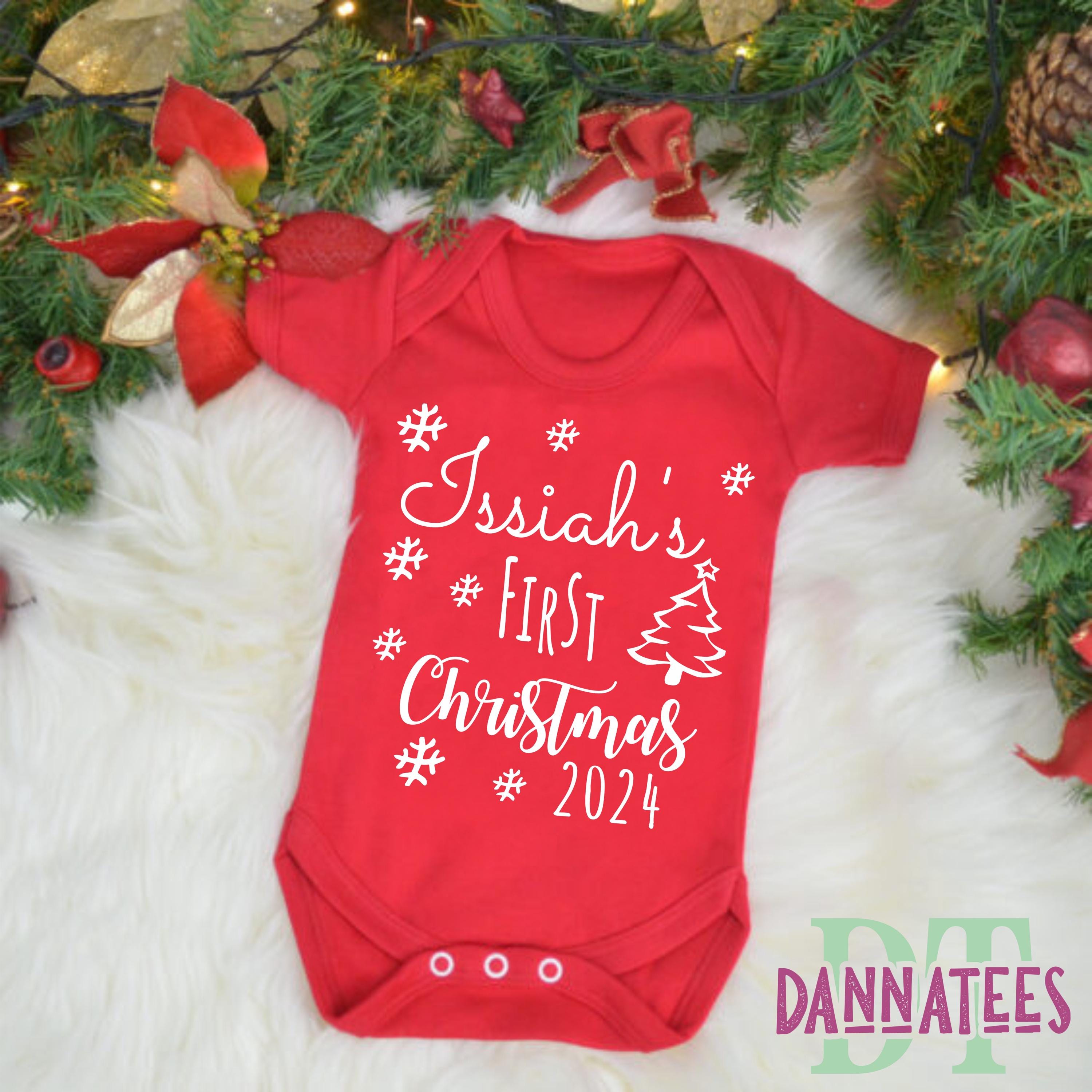 Christmas Baby Vest Baby Name 1st Christmas Boy or Girl Funny Festive Cool first Xmas Gift