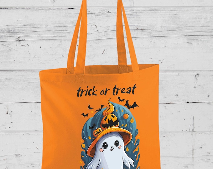 Orange Trick or Treat Cotton Bag Halloween Sweets
