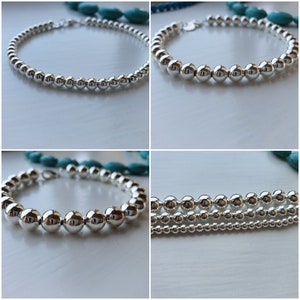 925 Sterling Silver plated Bracelet Ball Bead 4mm, 6mm and 8mm Shiny cute bracelet beautiful Gift UK