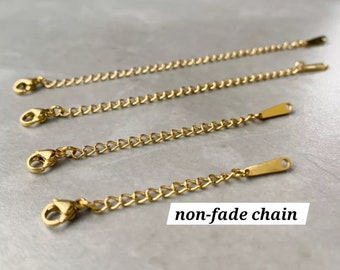 Gold 1 to 18 inches non fade Clip on chain add on chain extender or extension  / gold stainless Steel chain for necklace bracelet UK