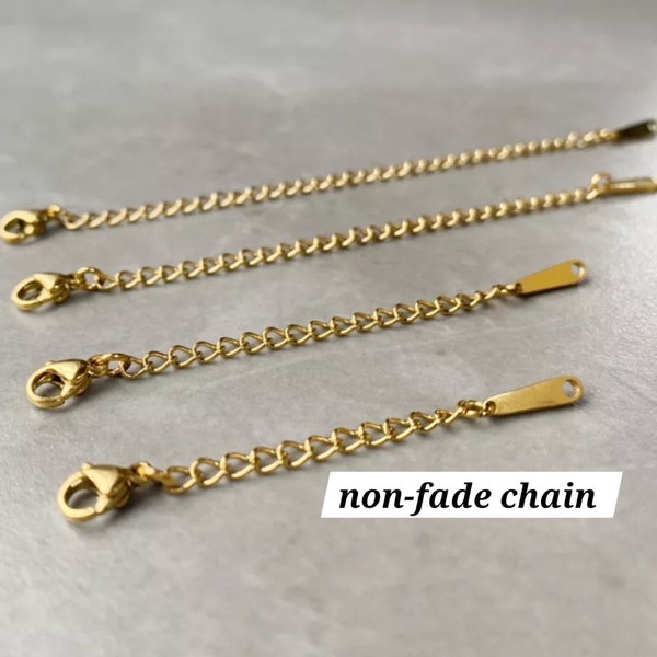 Gold 1 to 18 inches non fade Clip on chain add on chain extender or extension  / gold stainless Steel chain for necklace bracelet UK