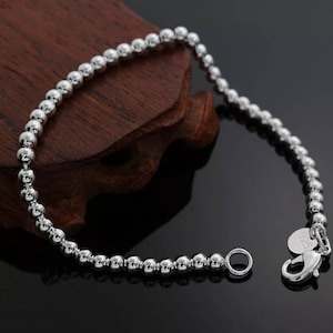 925 Sterling Silver plated ball Bracelet 4mm customize size Shiny valentine gift UK