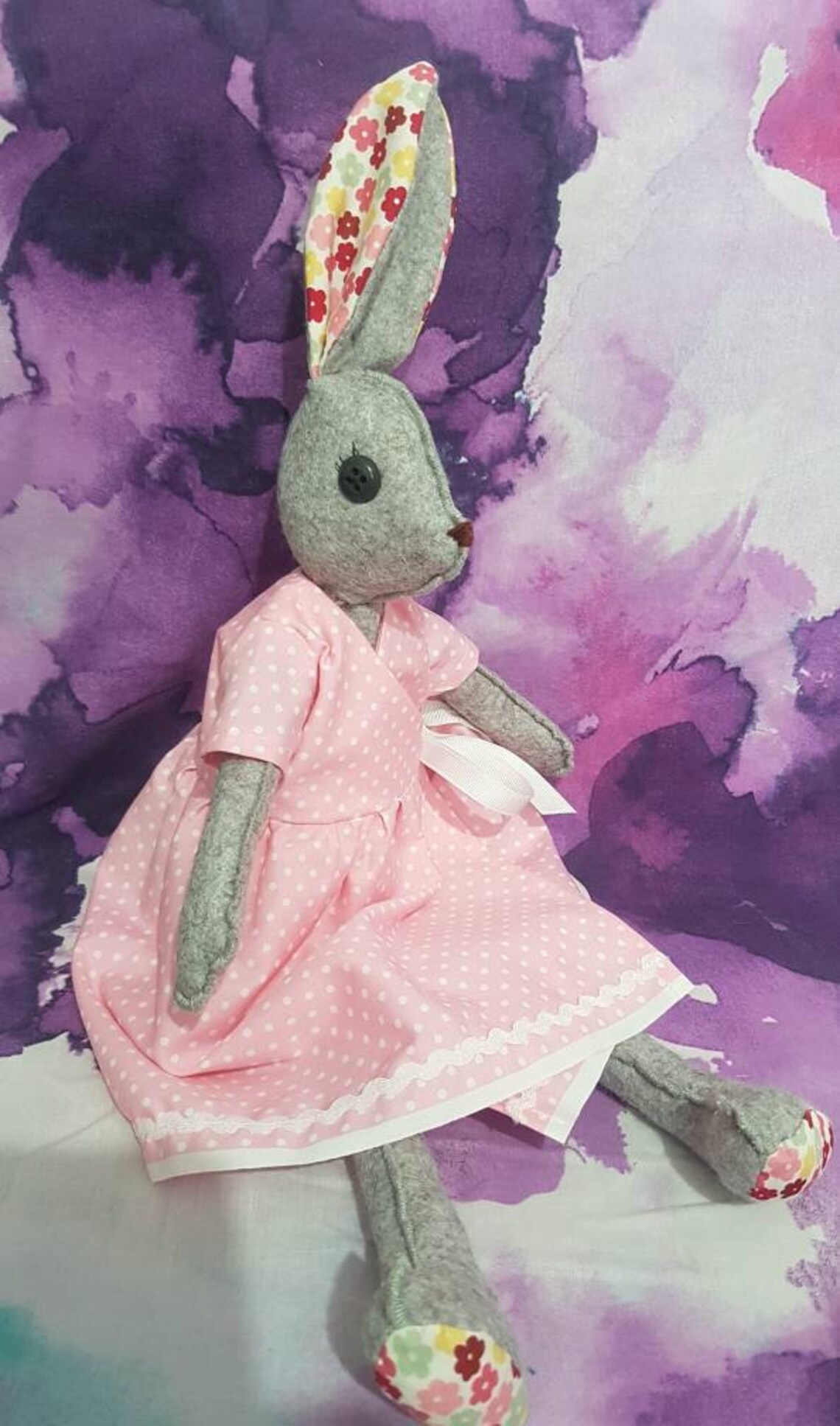 Wool Felt Heirloom Stuffed Rabbit Luna Lapin With Polka Dot Etsy UK
