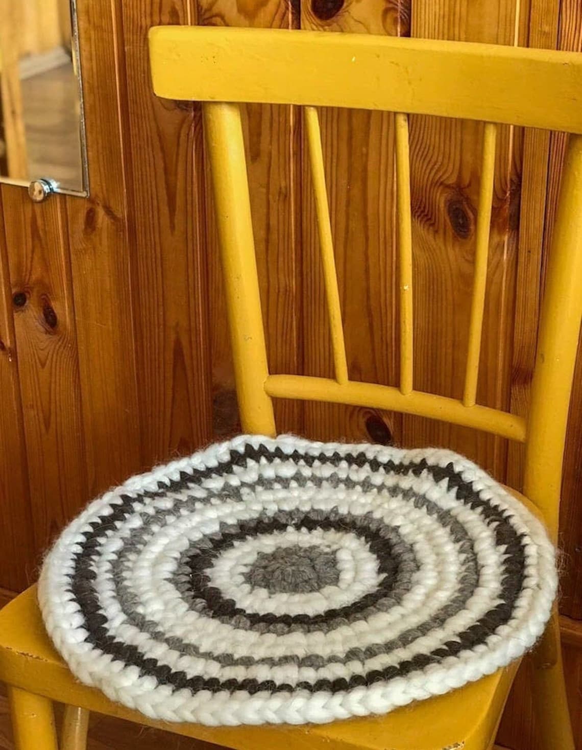 Wool round Chair pad Hand Knitted pad Chair cover Etsy