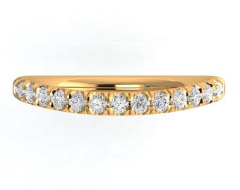 Minimalist Lab Diamond Curved Wedding Band, Nesting Band Ring, 14k Yellow Gold