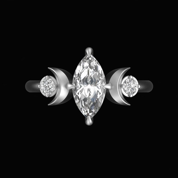 Custom Order for Daniel Carter| 10 X 5 mm Marquise Cut Moissanite Celestial  Style Ring, 10K Solid White Gold Vintage Ring For Her