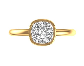 Custom Order for Alisa Grey | 7.5 MM Old Mine Cut Moissanite In 10K Yellow Gold Art Deco Arches cut Bezel Engagement Ring