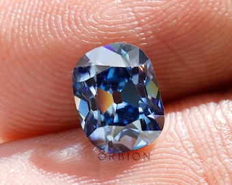 2 CT Deep Blue Cushion Moissanite, Old Mine Cut, Loose Gemstone