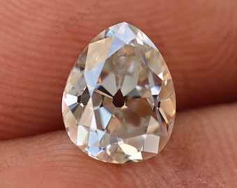 1.54 CT Loose Old Mine Cut Pear Moissanite | OMC Pear Moissanite For Custom Ring | Off White Pear Moissanite | Loose Pear Stone