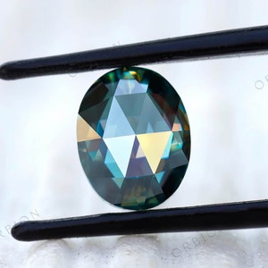 1.97 CT Oval Rose Cut Blue Green Stone | Loose Moissanite for Custom Engagement Ring/Pendant/Earring | Unique Color Moissanite For Gift