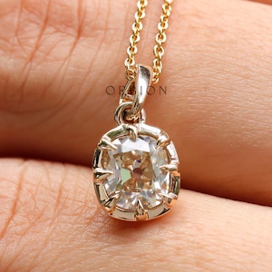 7*6 MM Old Mine Cut GHI Moissanite Pendant, Georgian Style Closed Bezel Pendant, Claw Prong Vintage Pendant, Minimalist Statement Pendant