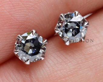 OEC Grey Moissanite Stud Earrings White Gold, Claw Prongs, 5 MM Round